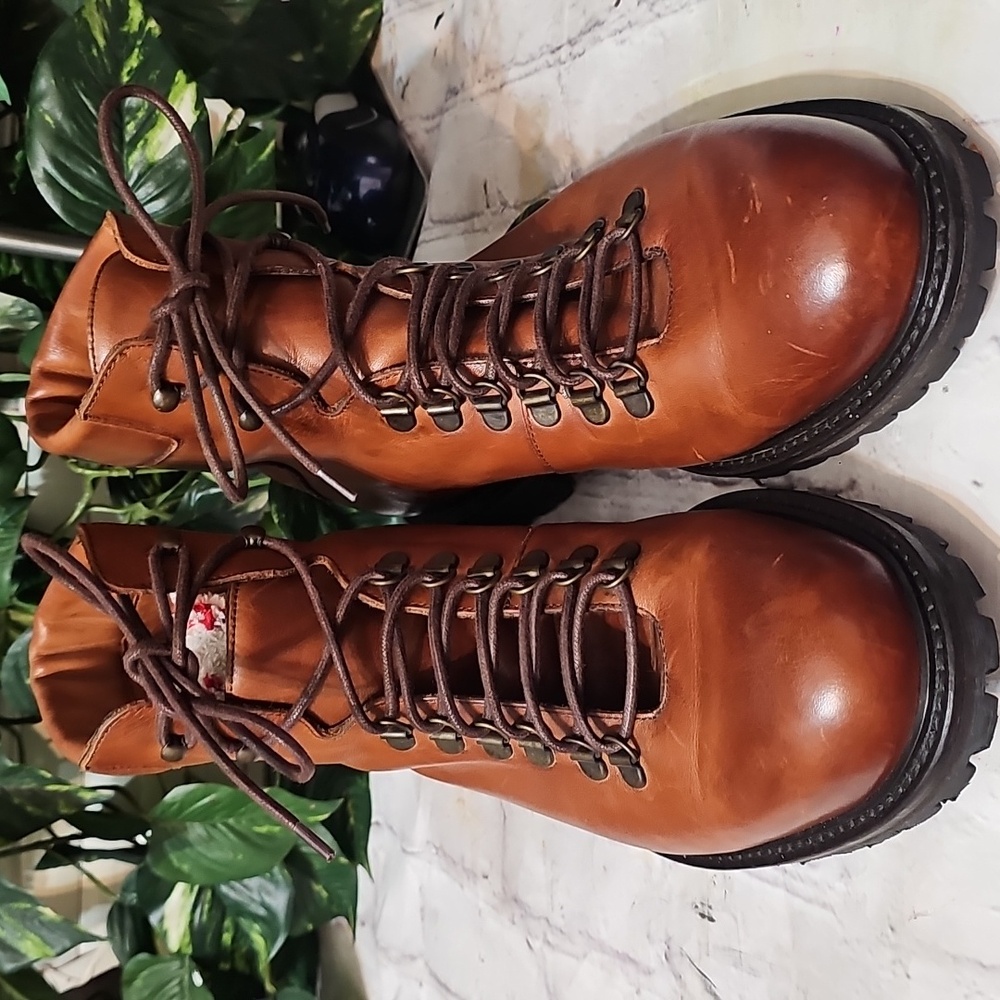 Saks Fifth Avenue Italian Leather Brown Men's Hiking Boots 7.5